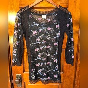 RARE Intimately Free People Sexy Lace Crisscross Floral Sheer Top Lingerie Layer
